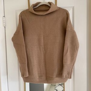 Ribbed Tan Mock Neck Sweater